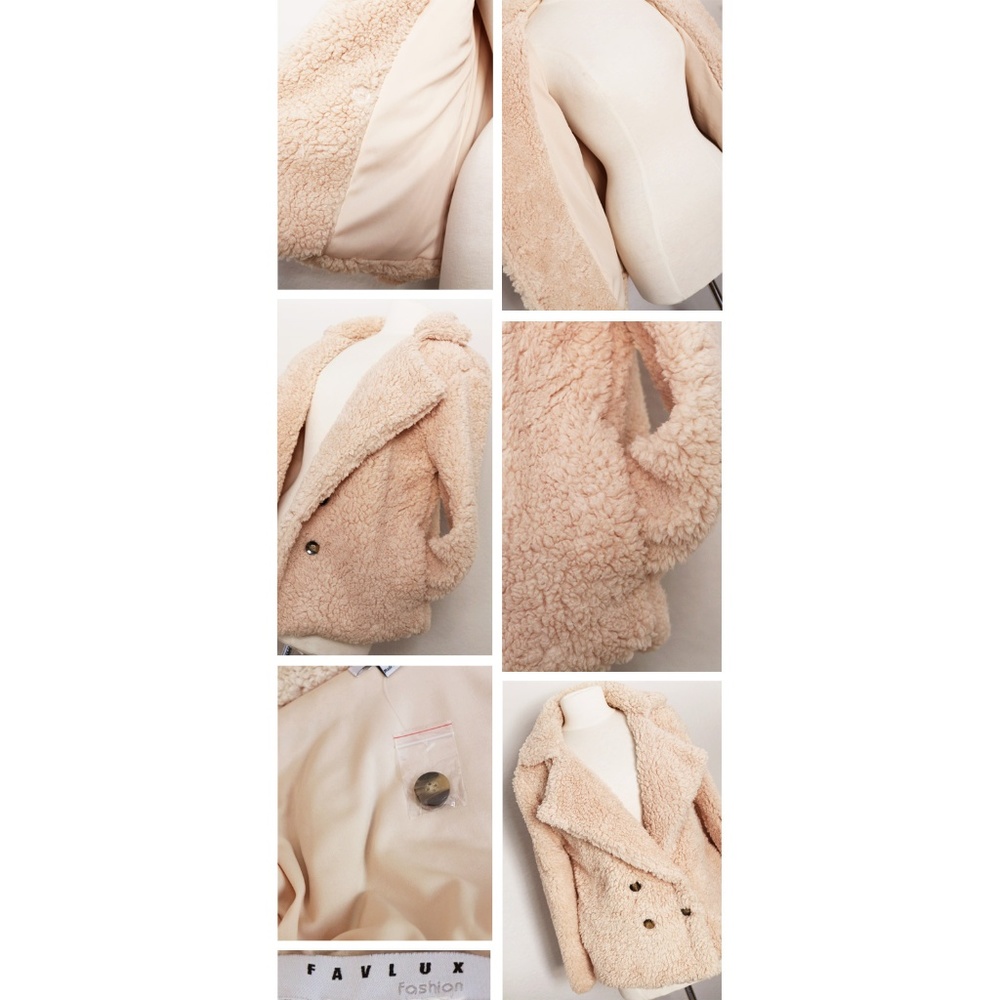 Beige Fluffy Cozy Soft Button Pocket Teddy Jacket - Picture 6 of 8